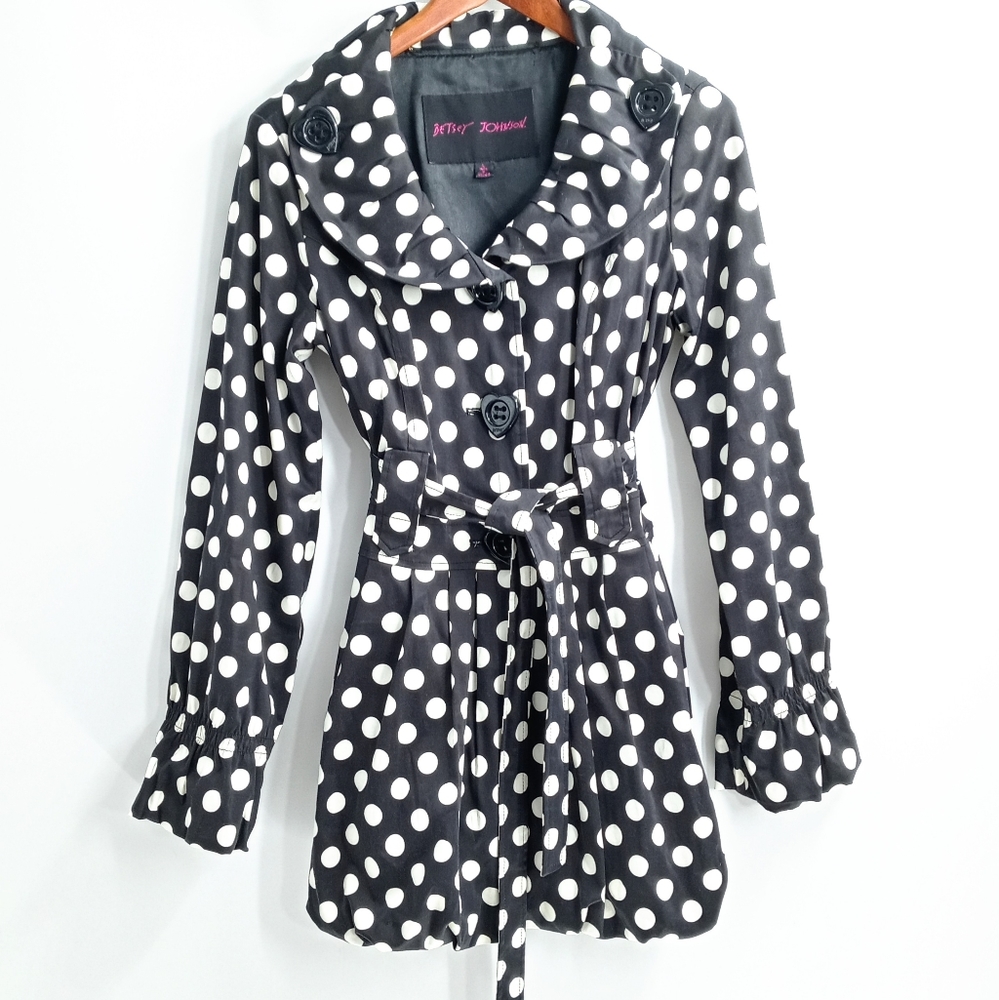 Betsey Johnson Black Polka Dot Bubble Trench Coat